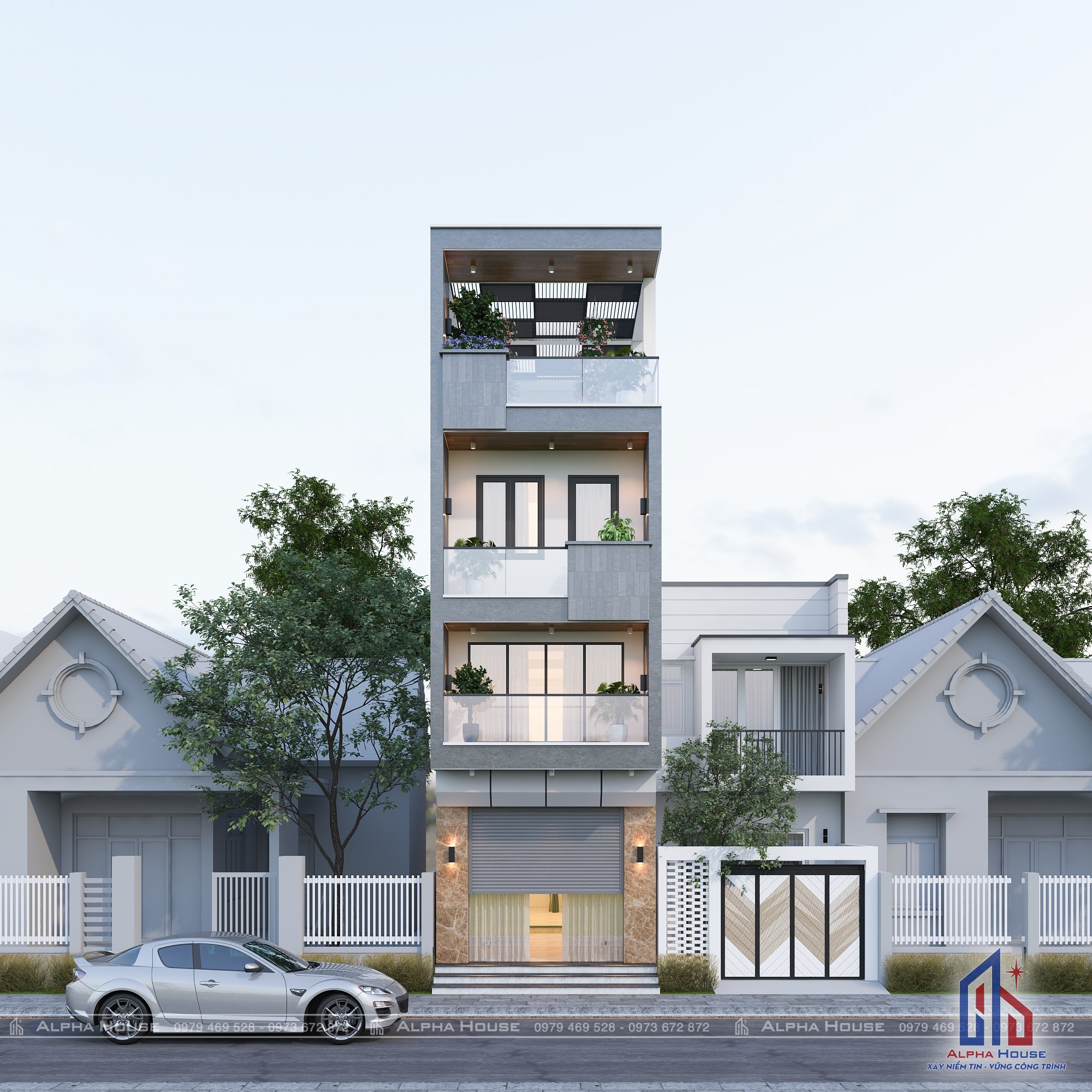 MẪU NHÀ PHỐ HIỆN ĐẠI - 3 TẦNG 1 TUM - CÔ CHÚ HOAN NHUNG