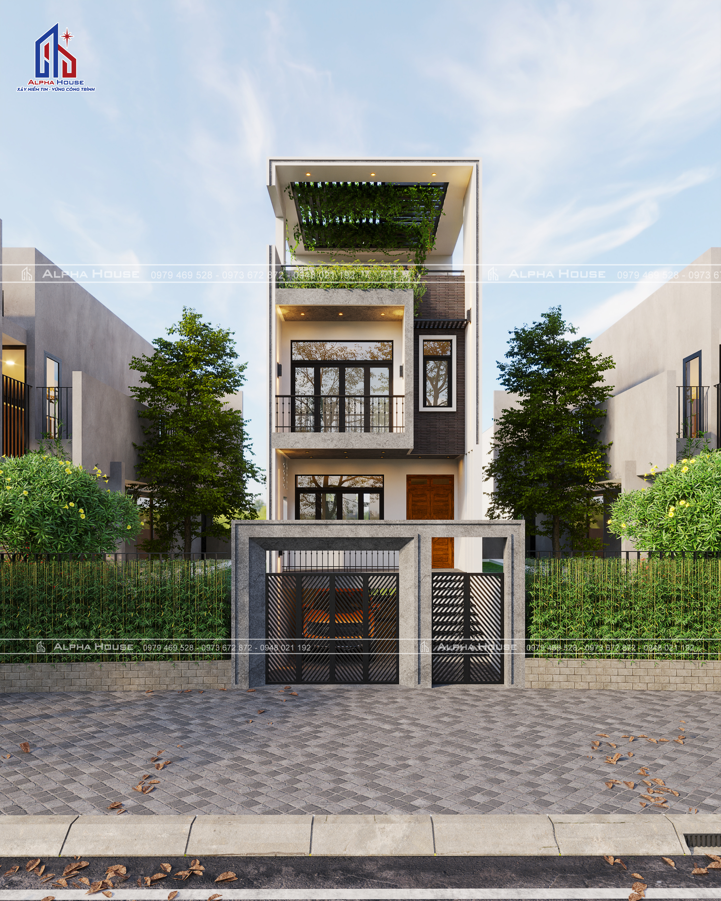 THIẾT KẾ NHÀ PHỐ HIỆN ĐẠI - 1 HẦM 2 TẦNG 1 TUM - ANH CHỊ THƯỜNG HUYỀN