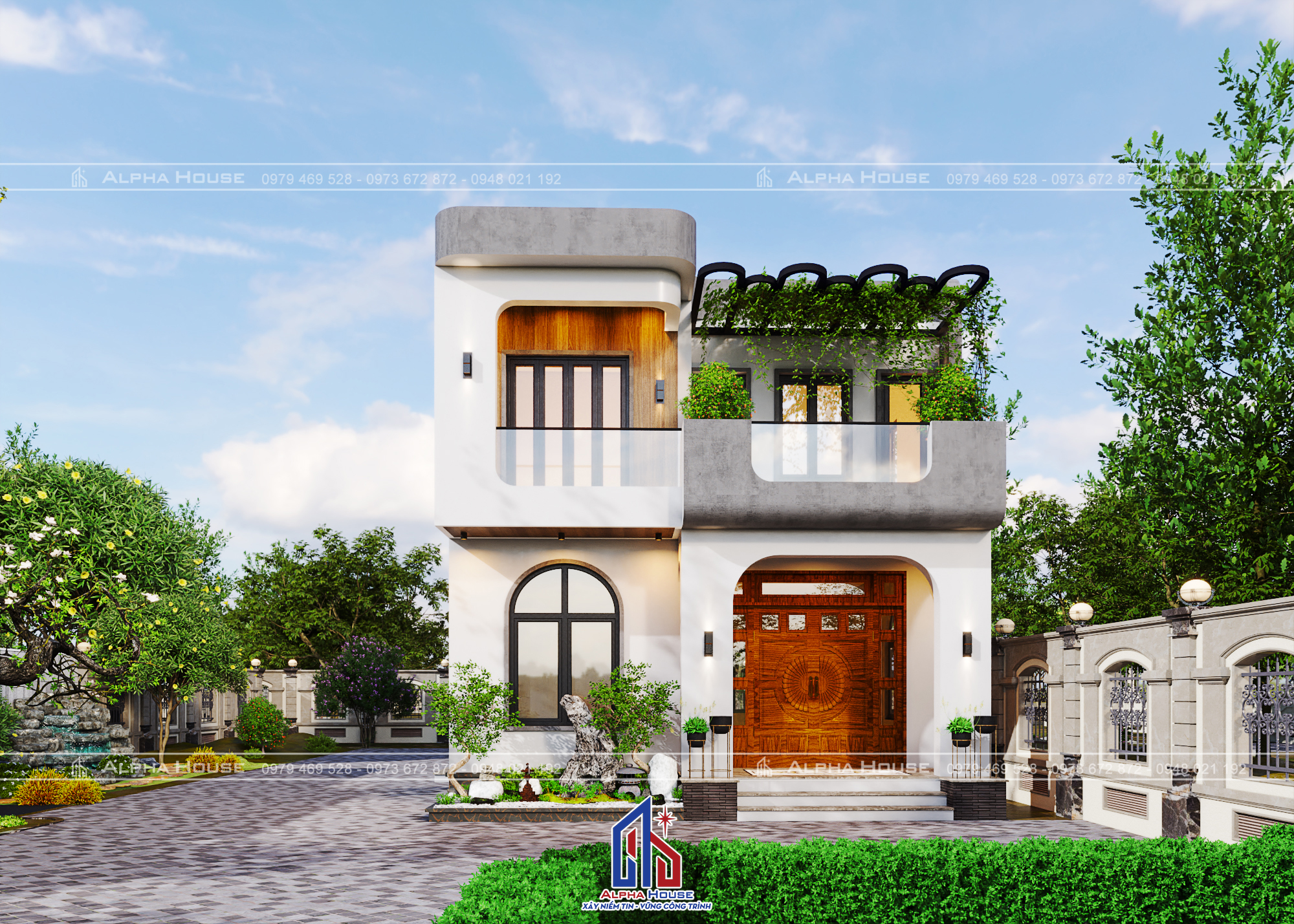 MẪU NHÀ VƯỜN MÁI BẰNG HIỆN ĐẠI - 2 TẦNG - ANH CHINH