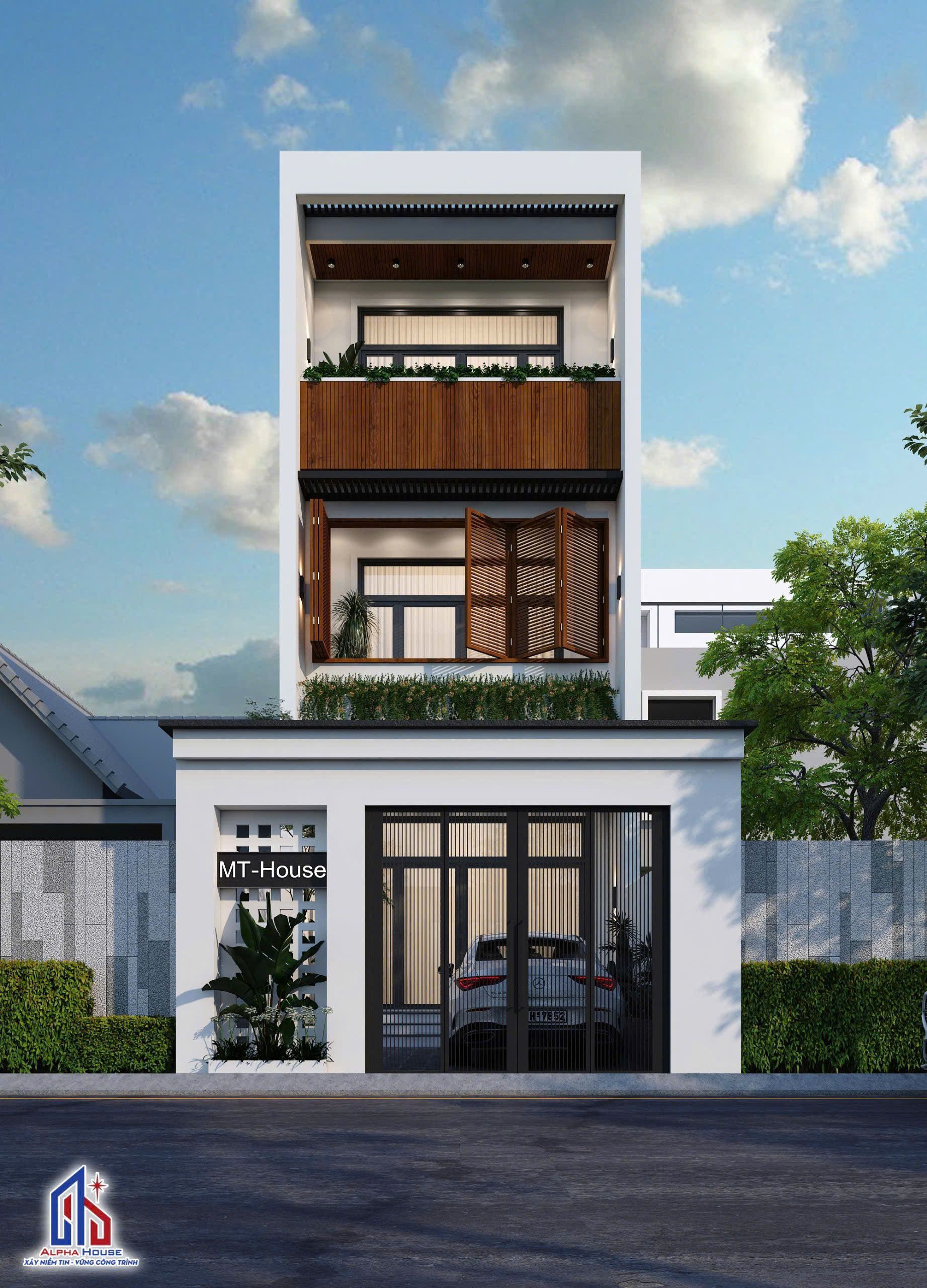 MẪU THIẾT KẾ NHÀ PHỐ 2 TẦNG 1 TUM 2 MẶT TIỀN - BÁC THẮNG MẾN NGHĨA HƯNG