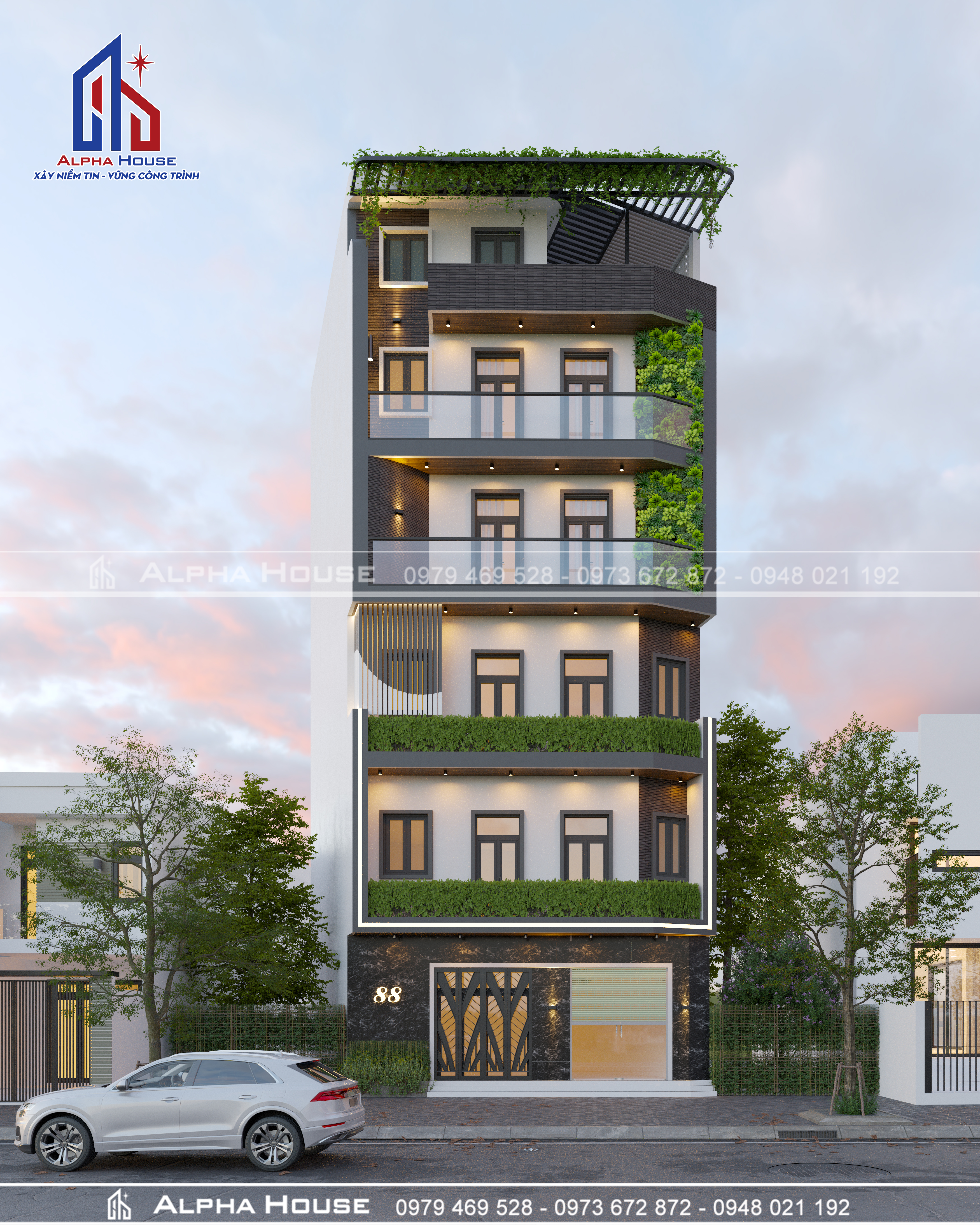 THIẾT KẾ NHÀ PHỐ - 5 TẦNG 1 TUM - ANH THÂN