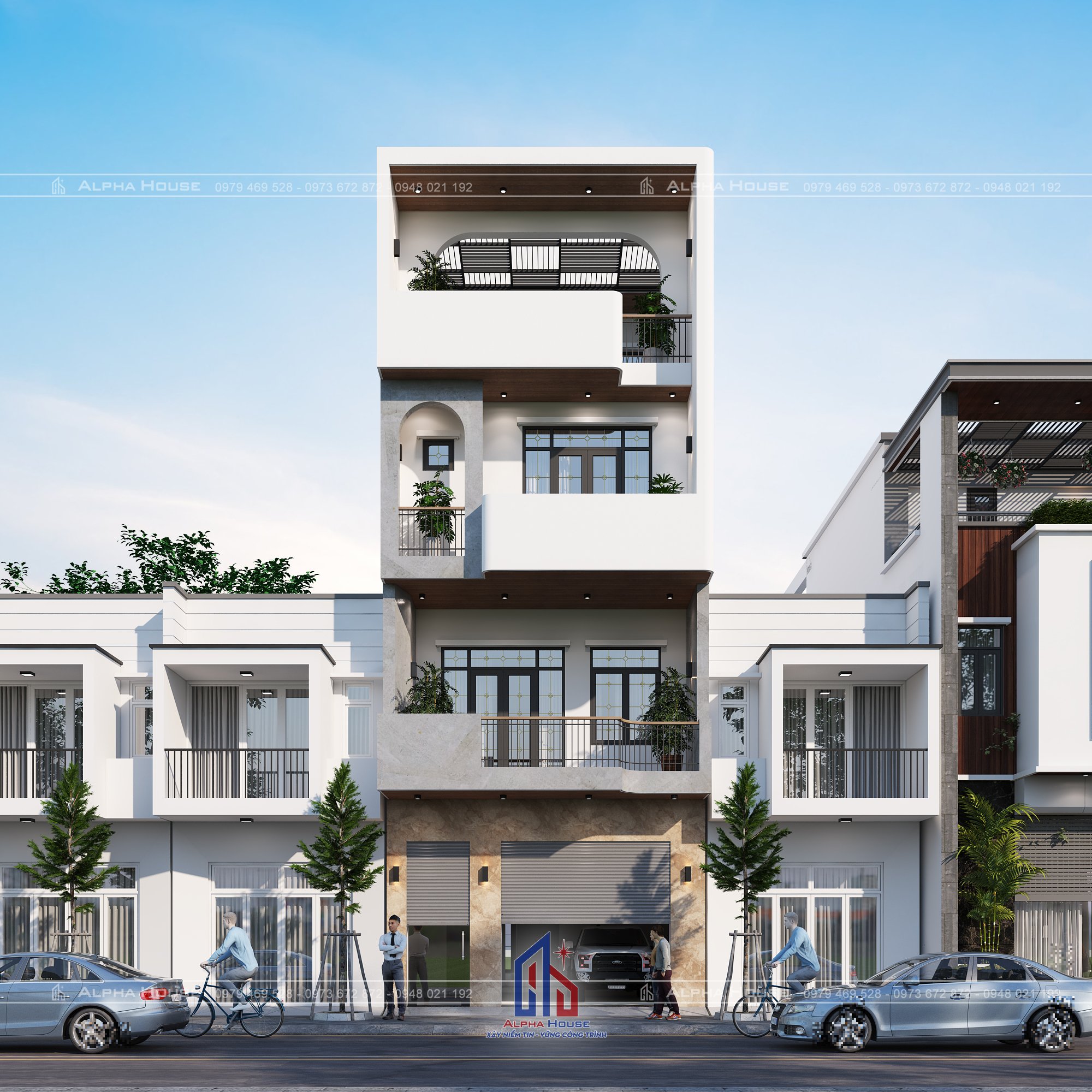 MẪU NHÀ PHỐ HIỆN ĐẠI 2 MẶT TIỀN - 3 TẦNG 1 TUM - ANH CHỊ TIẾN NHÀI 