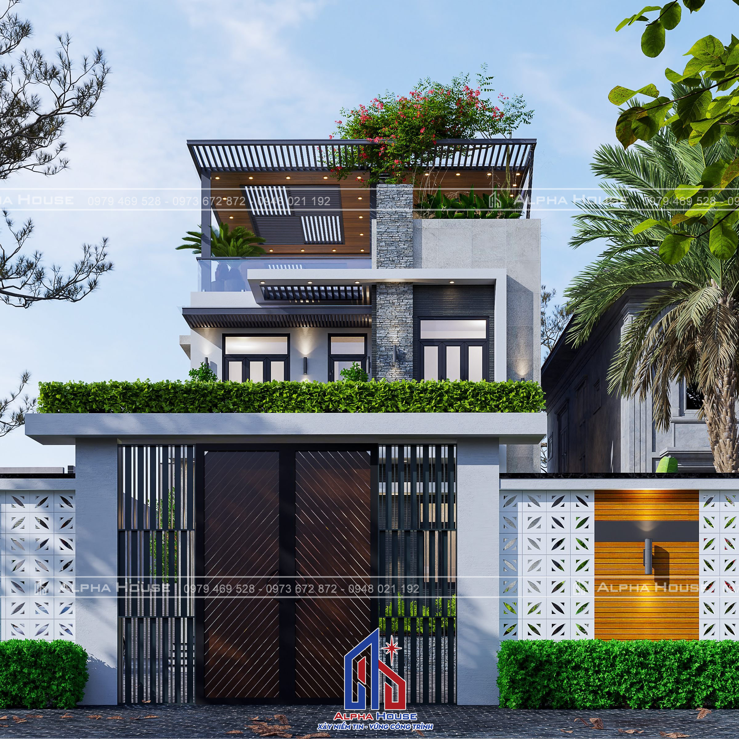 THIẾT KẾ BIỆT THỰ NHÀ VƯỜN HIỆN ĐẠI - 2 TẦNG 1 TUM - CHÚ TIẾN 