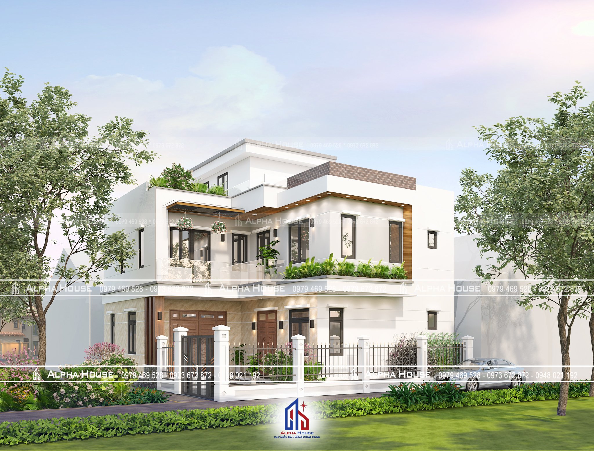 MẪU NHÀ 2 TẦNG CHỮ L PHONG CÁCH HIỆN ĐẠI CHO GIA ĐÌNH TRẺ