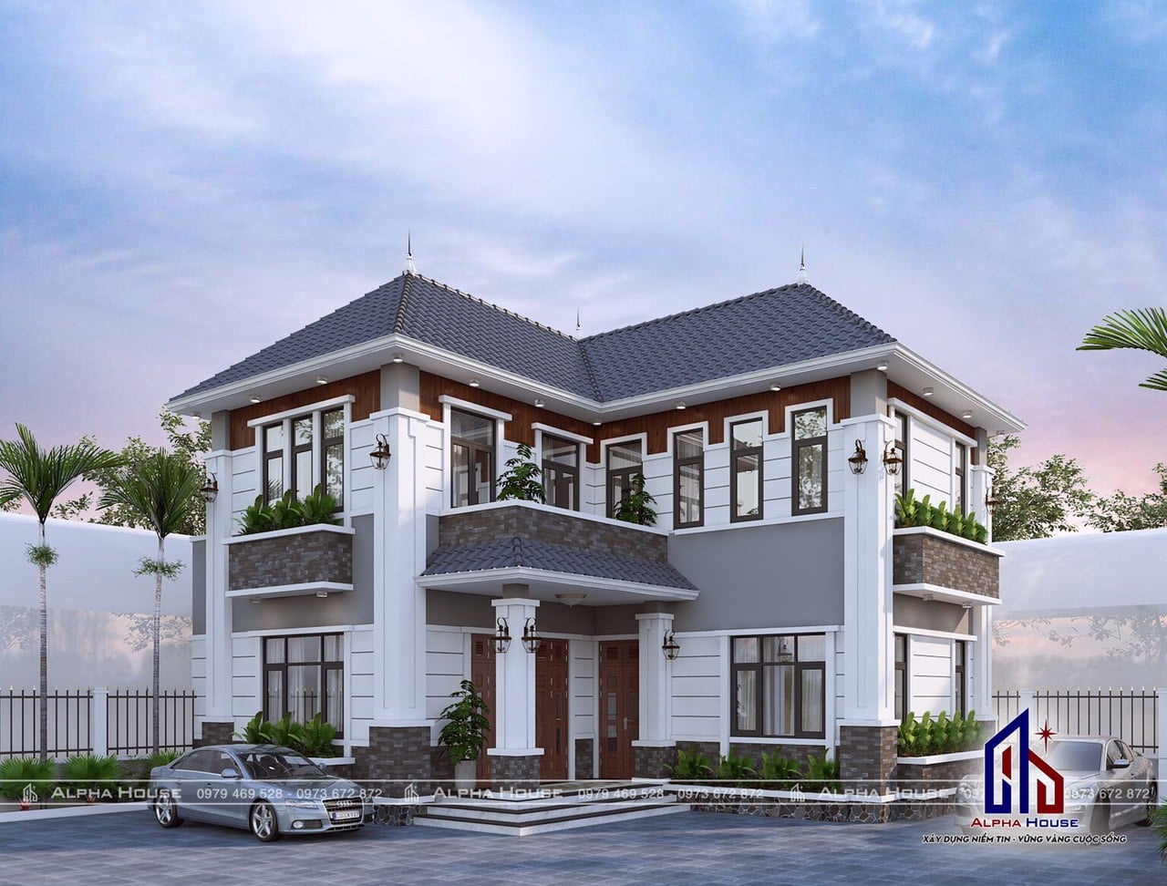 THIẾT KẾ TRỌN GÓI KIẾN TRÚC VÀ NỘI THẤT BIỆT THỰ MÁI NHẬT CHỮ L