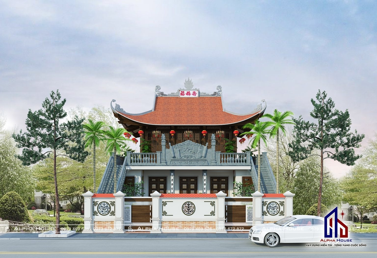 THIẾT KẾ MẪU NHÀ THEO PHONG CÁCH CỔ TRUYỀN LỢP MÁI CHÙA VIỆT