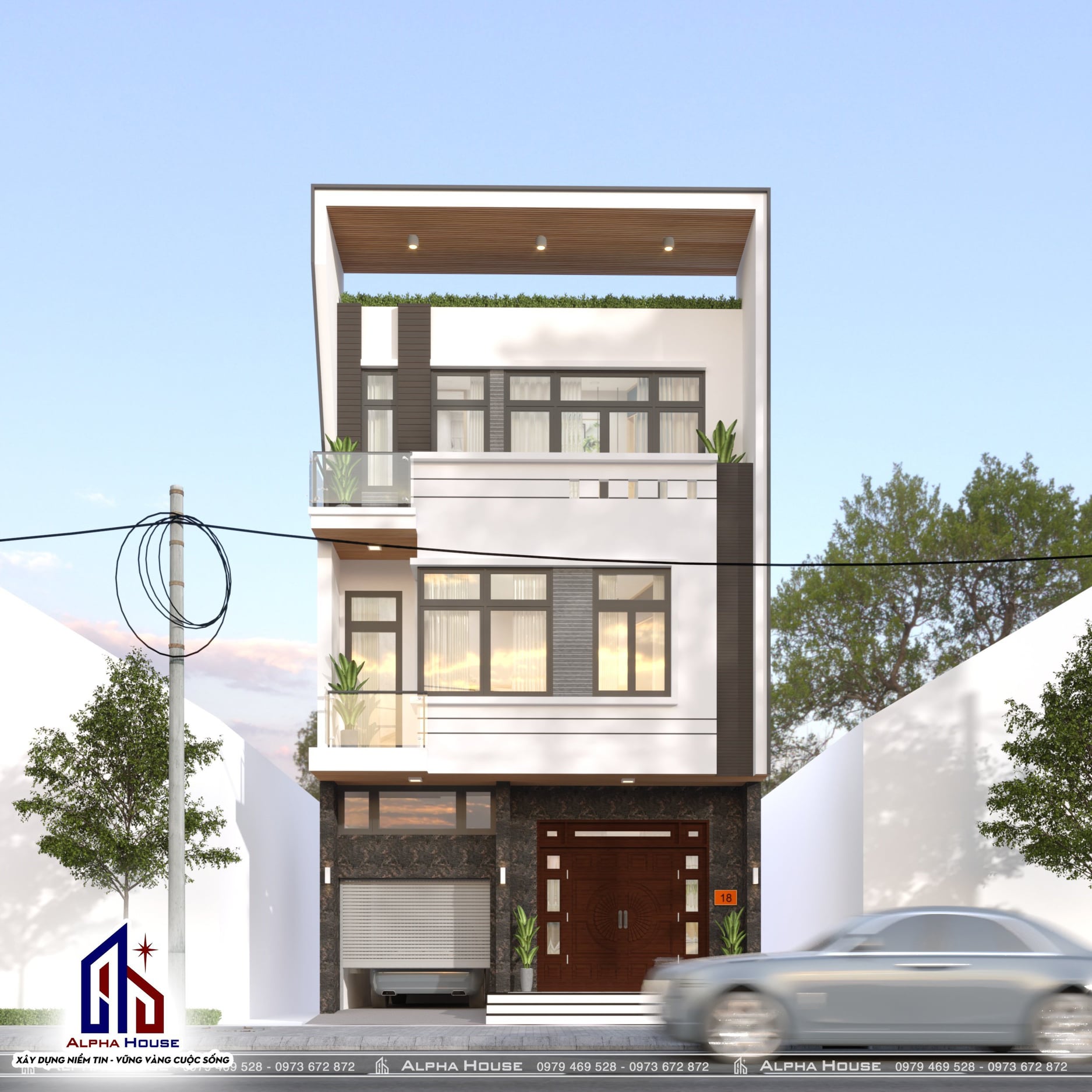 MẪU NHÀ PHỐ 2 TẦNG 1 TUM HIỆN ĐẠI DIỆN TÍCH MẶT TIỀN 7m