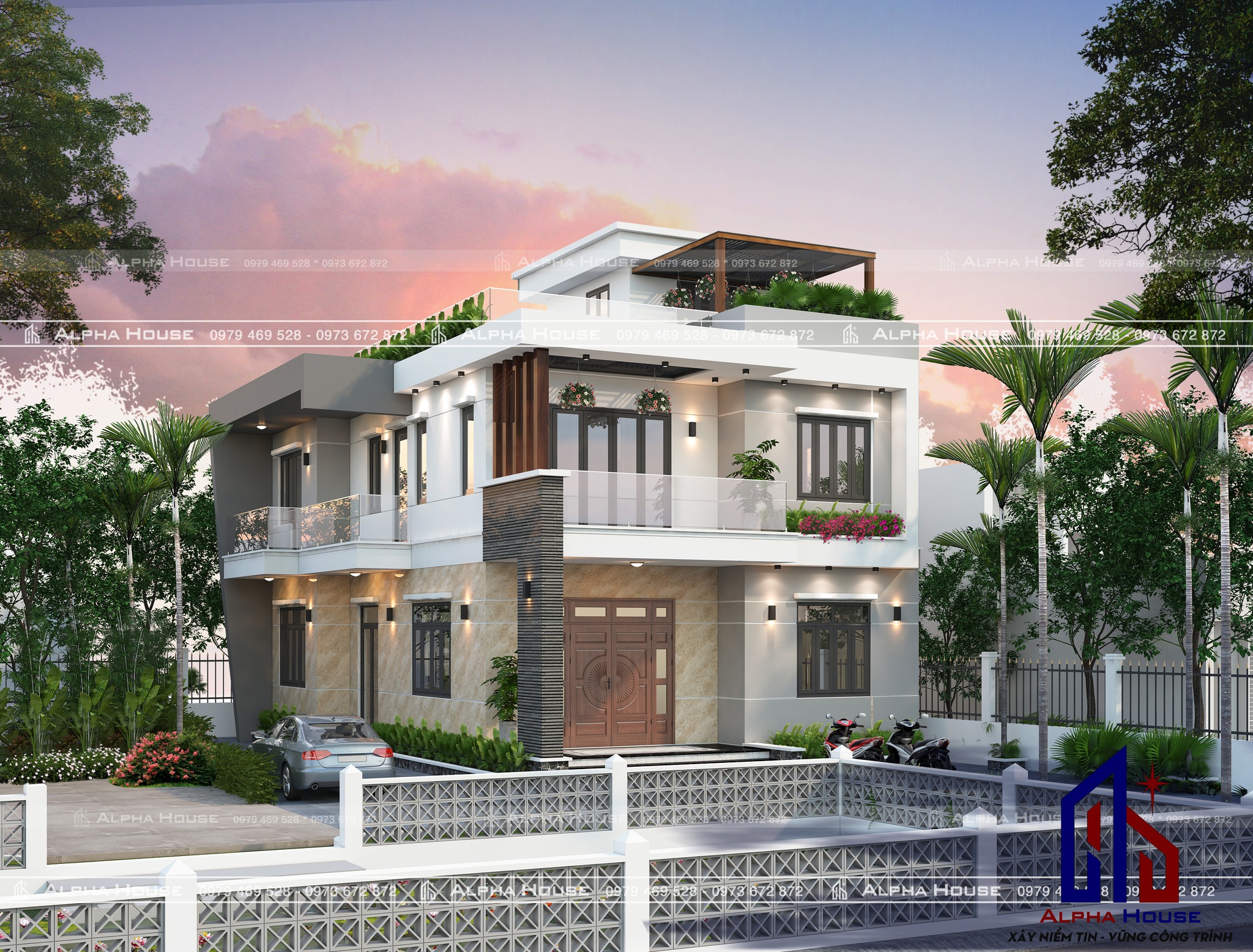 MẪU BIỆT THỰ MÁI BẰNG 2 TẦNG 1 TUM RỘNG RÃI THOÁNG MÁT CHO GIA ĐÌNH 