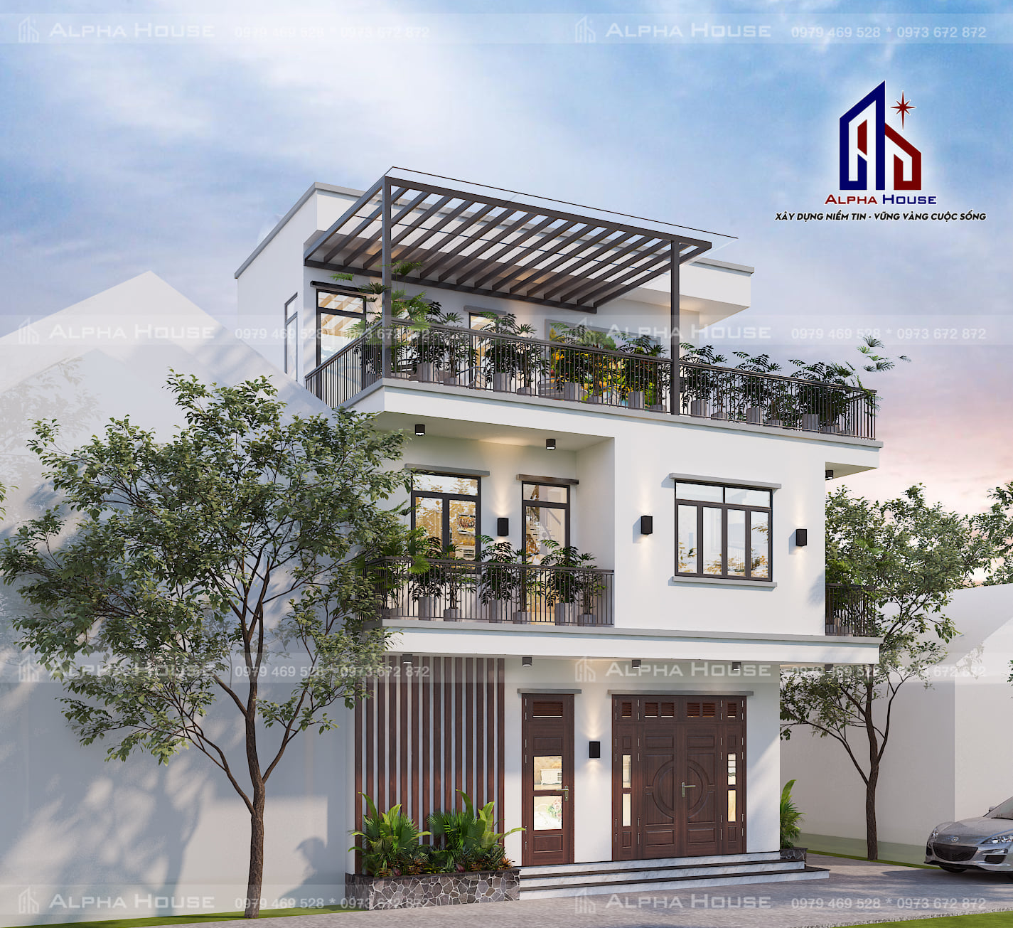 MẪU NHÀ 3 TẦNG PHONG CÁCH HIỆN ĐẠI DÀNH CHO GIA ĐÌNH Ở GIAO THỦY 