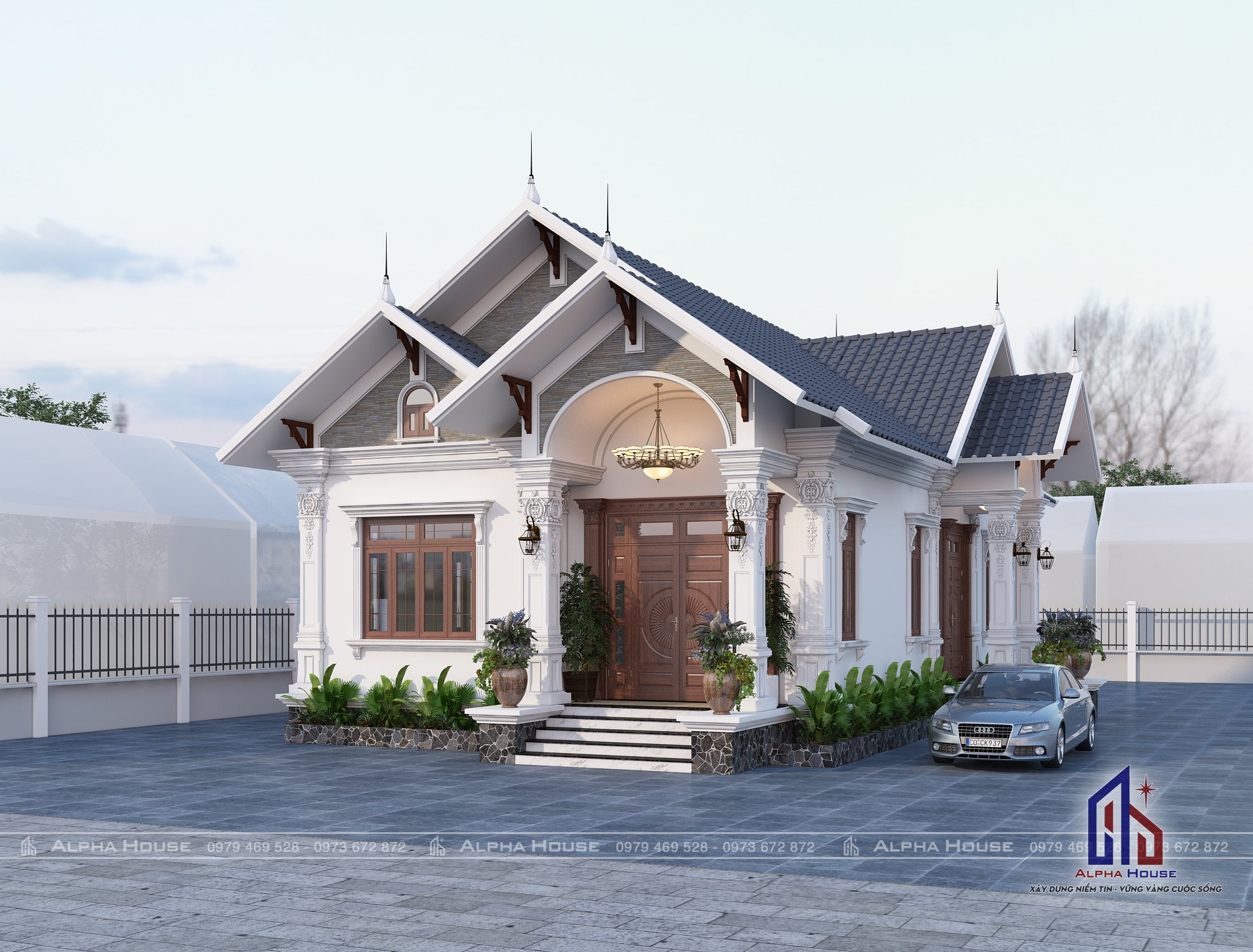 MẪU NHÀ MÁI THÁI 1 TẦNG PHONG CÁCH TÂN CỔ ĐIỂN CUỐN HÚT - CHÚ CHIẾN 