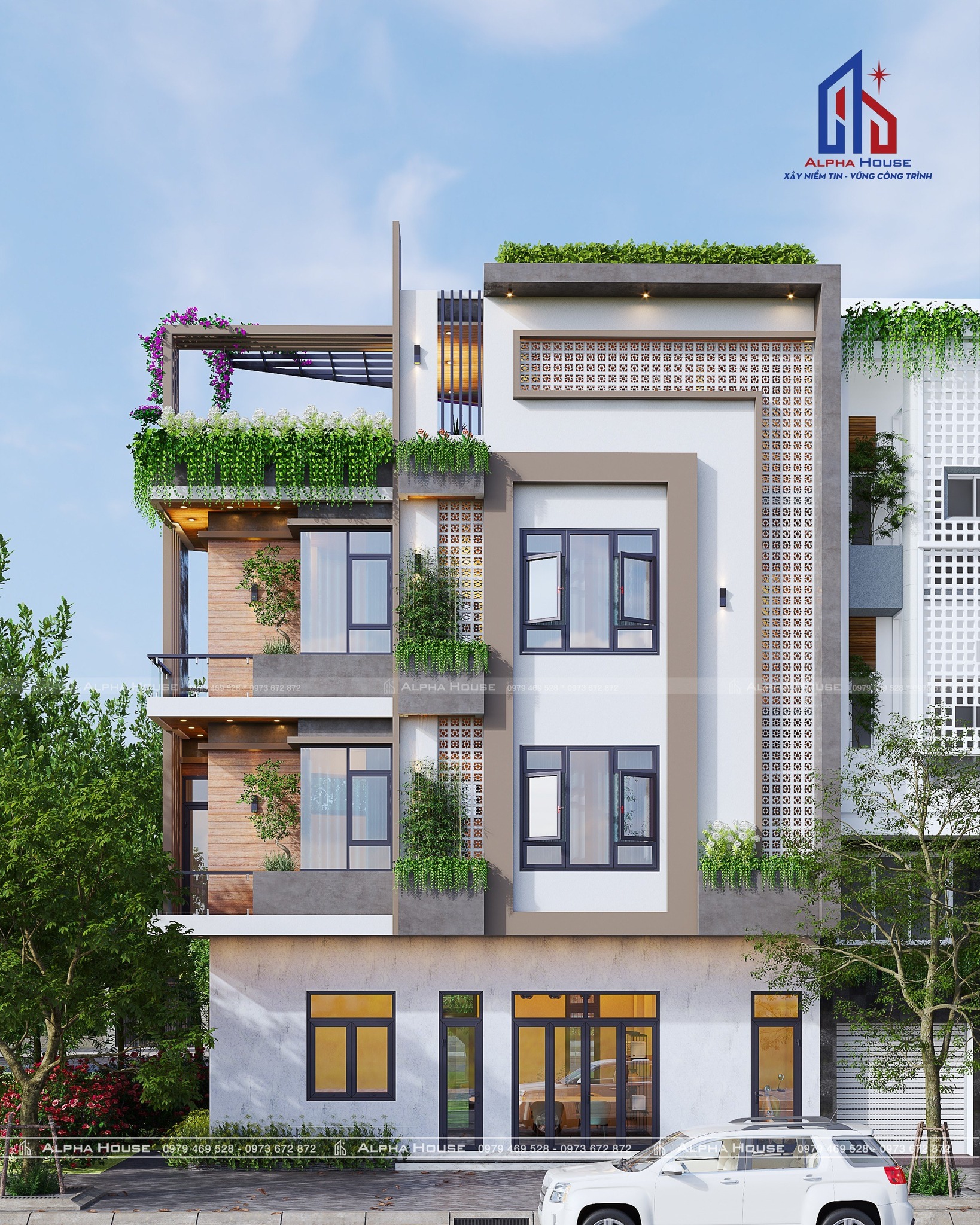 MẪU NHÀ PHỐ HIỆN ĐẠI - 3 TẦNG 1 TUM - ANH CHỊ TUẤT VUI